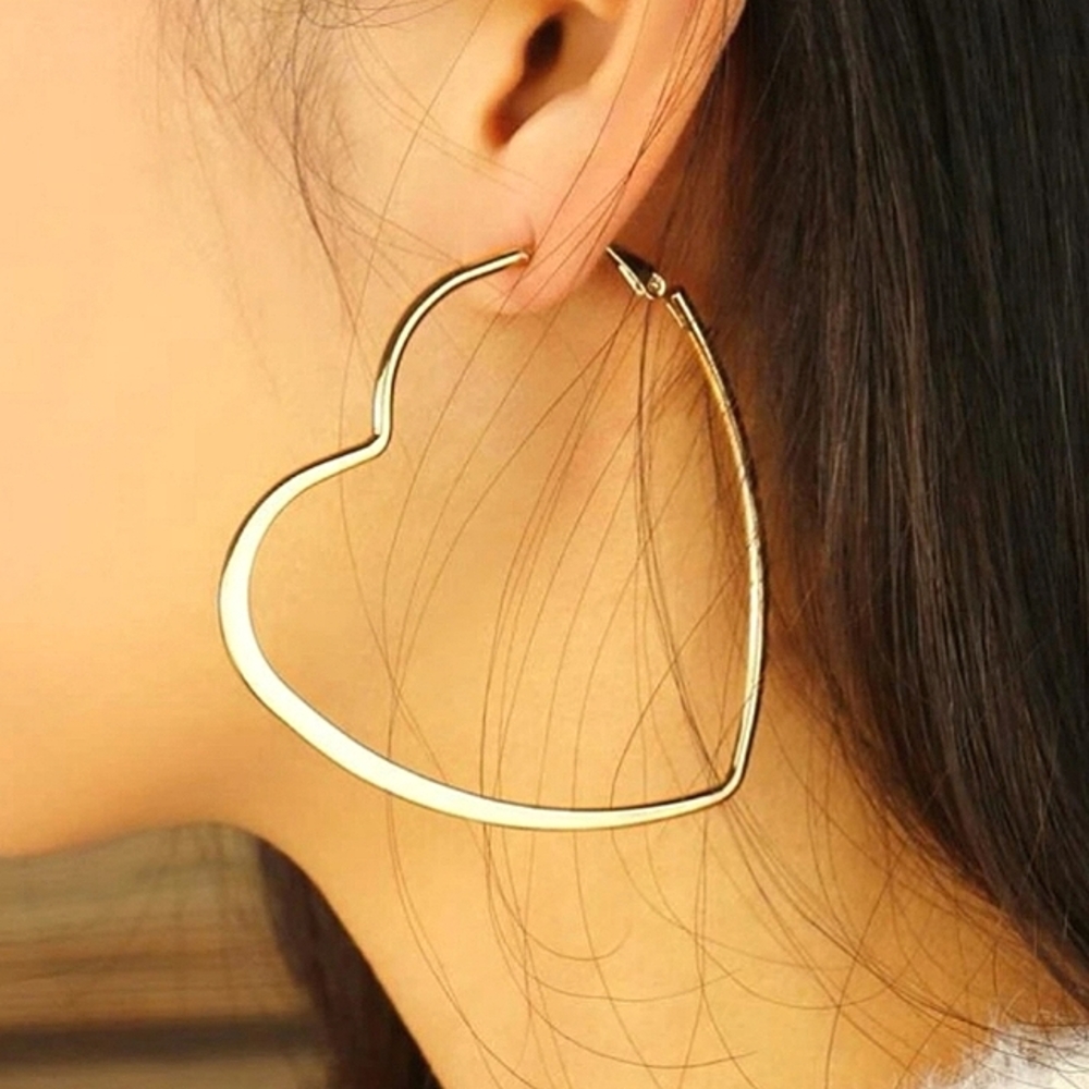 Oversized Gold Heart Hoop Earrings 2.5"